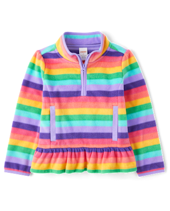 Girls Striped Microfleece Half Zip Pullover - Little Essentials