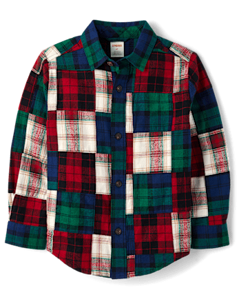 Boys Plaid Madras Flannel Button Up Shirt - Holiday Express