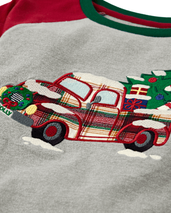 Boys Plaid Truck Raglan Top - Holiday Express