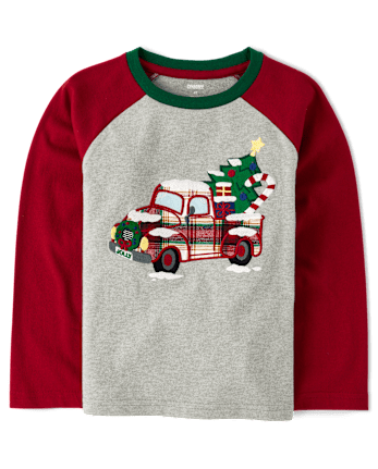 Boys Plaid Truck Raglan Top - Holiday Express