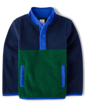 Boys Colorblock Half Button Microfleece Pullover - Little Essentials