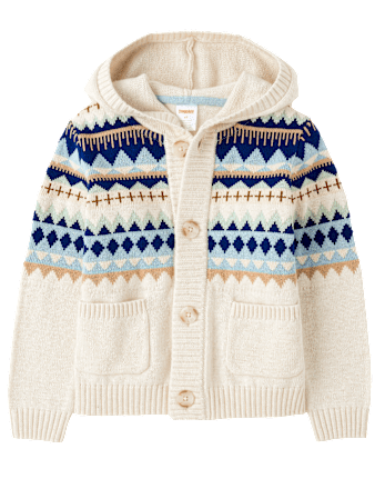 Boys Fairisle Hooded Cardigan Little Snowflake H t vanilla