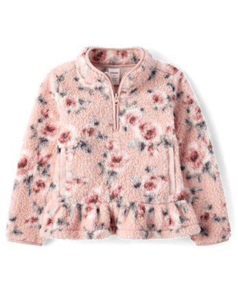 Girls Floral Sherpa Half Zip Pullover - Little Essentials
