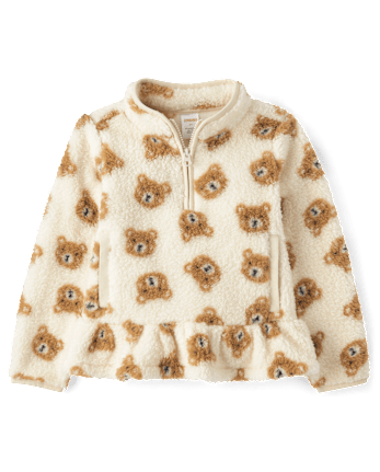 Girls Bear Sherpa Half Zip Pullover - Little Essentials