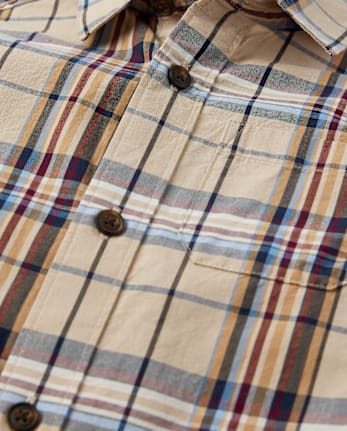 Boys Plaid Poplin Button Up Shirt - Little Snowflake