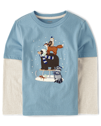 Boys Winter Animals Layered Top - Little Snowflake