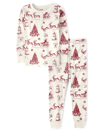 Unisex Kids Long Sleeve Christmas Toile Snug Fit Cotton Pajamas Gymmies WHITE Gymboree