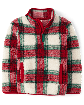 Boys Plaid Sherpa Half Zip Pullover - Little Essentials