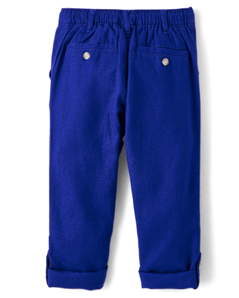 Kids Roll Cuff Linen-Blend Pull On Pants
