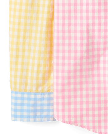 Mens Dad And Me Gingham Colorblock Poplin Button Up Shirt - Garden Party