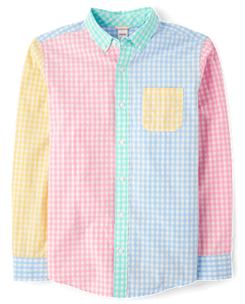 Mens Dad And Me Gingham Colorblock Poplin Button Up Shirt - Garden Party