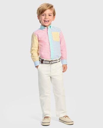 Boys Dad And Me Gingham Colorblock Poplin Button Up Shirt - Garden Party