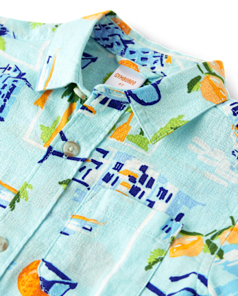 Boys Travel Linen-Blend Button Up Shirt - Swim