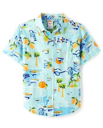 Boys Travel Linen-Blend Button Up Shirt - Swim