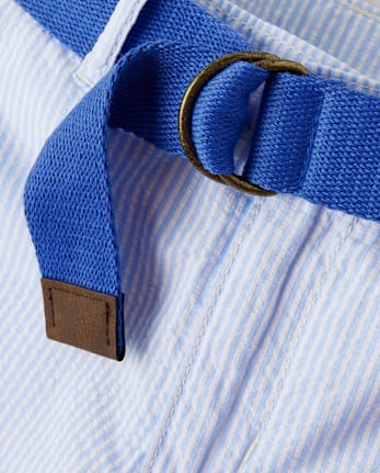 Boys Belted Seersucker Shorts - Garden Party