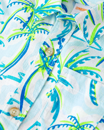 Boys Palm Tree Linen-Blend Button Up Shirt - Swim