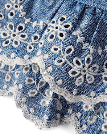 Girls Eyelet Chambray Tiered Skort - Blue Belle