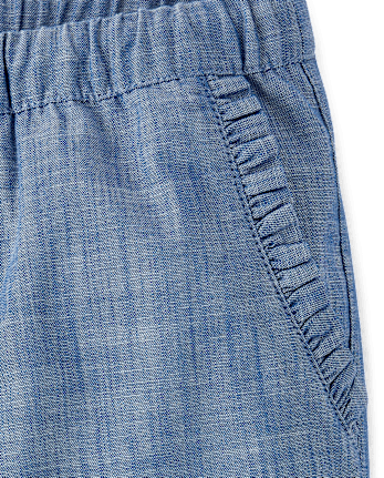 Girls Chambray Ruffle Jogger Pants - Little Essentials
