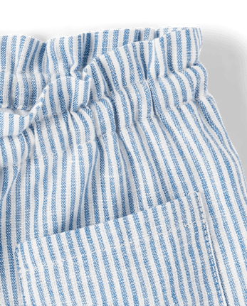 Girls Striped Linen-Blend Pull On Shorts