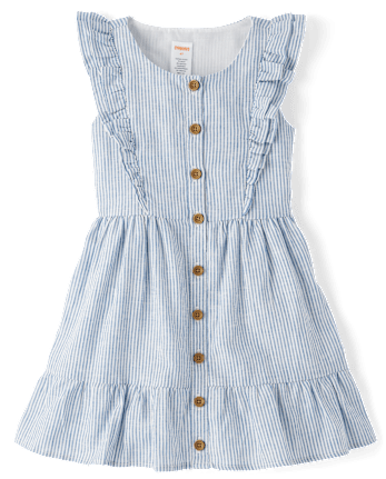 Girls Ruffle Linen-Blend Tiered Dress