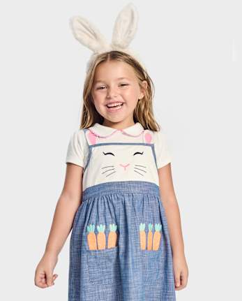 Girls Embroidered Bunny Jumper - Garden Party