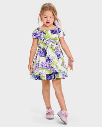 Girls Mommy And Me Floral Bow Fit And Flare Dress - Lavender Fields