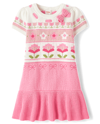 Girls Floral Fairisle Peplum Sweater Dress - Blushing Blooms