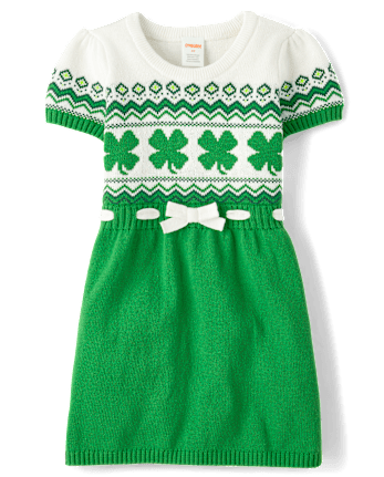 Girls Shamrock Fairisle Sweater Dress - Little Leprechaun