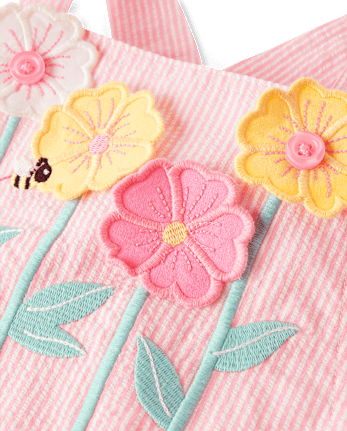 Girls Floral Applique Seersucker Skirtall - Garden Party