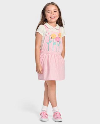 Girls Floral Applique Seersucker Skirtall - Garden Party