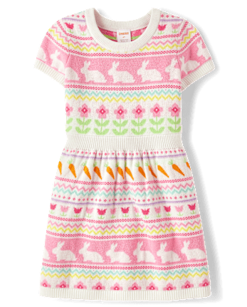 Girls Bunny Fairisle Sweater Dress - Garden Party