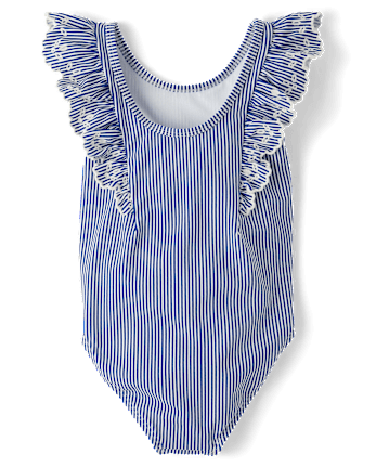 Girls Eyelet Striped One Piece Swimsuit - Swim