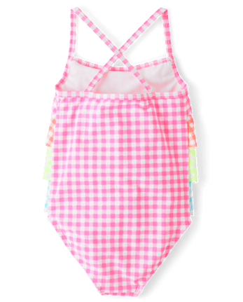 Girls Gingham Ruffle One Piece Swimsuit - Swim