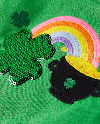 Girls Rainbow Sequin Shamrock Top - Little Leprechaun