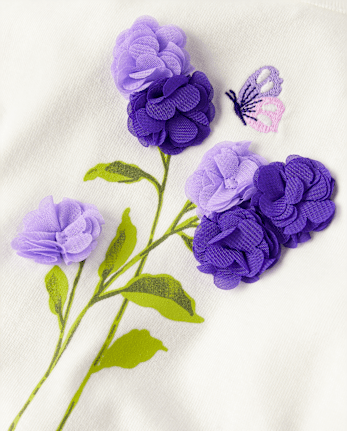 Girls Embroidered Floral Top - Lavender Fields