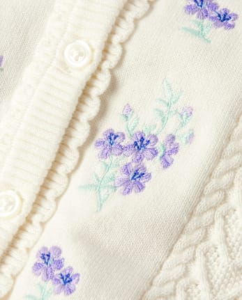Girls Embroidered Floral Cardigan - Lavender Fields