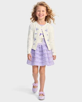 Girls Embroidered Floral Cardigan - Lavender Fields