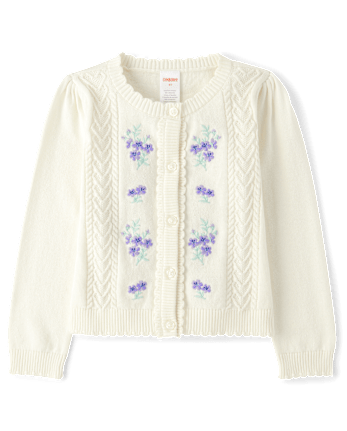 Girls Embroidered Floral Cardigan - Lavender Fields