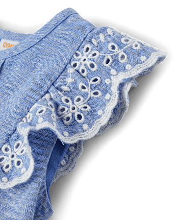 Girls Eyelet Linen-Blend Top