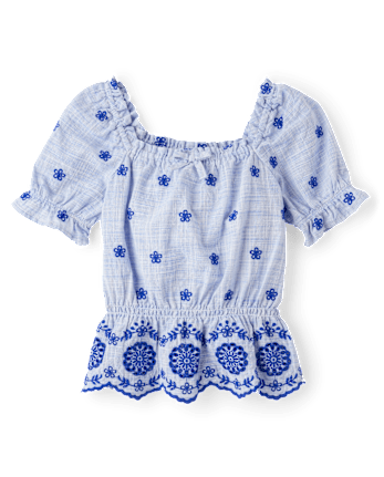 Girls Eyelet Top - Italian Riviera