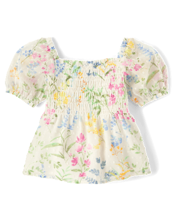Girls Floral Smocked Ruffle Top - Garden Party