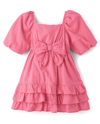 Girls Bow Ruffle Dress - Blushing Blooms