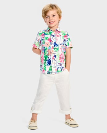 Boys Dad And Me Vacation Linen-Blend Button Up Shirt - Italian Riviera