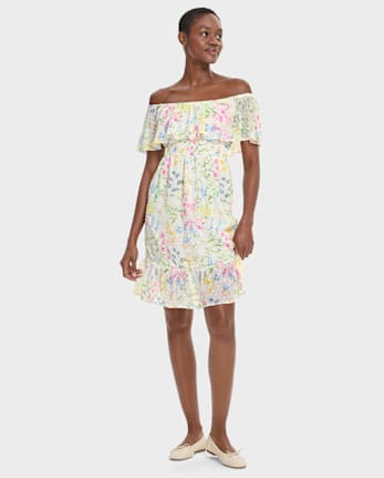 Womens Mommy And Me Floral Ruffle Off Shoulder Dress - Garden Party