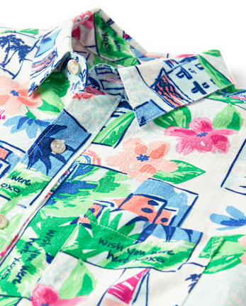 Mens Dad And Me Vacation Linen-Blend Button Up Shirt - Italian Riviera