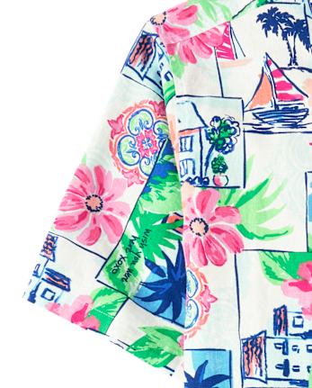 Mens Dad And Me Vacation Linen-Blend Button Up Shirt - Italian Riviera