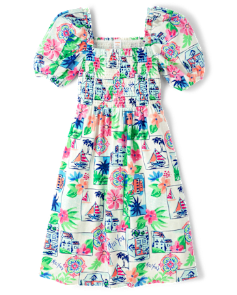 Womens Mommy And Me Vacation Linen-Blend Smocked Dress - Italian Riviera