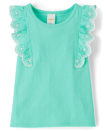Girls Eyelet Flutter Top - Little Essentials
