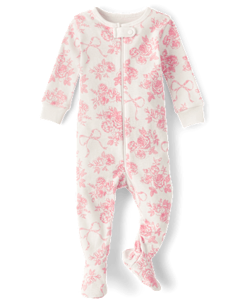 Baby Girls Mommy And Me Floral Snug Fit Cotton Footed One Piece Pajamas - Gymmies