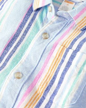 Boys Striped Linen-Blend Button Up Shirt - Italian Riviera